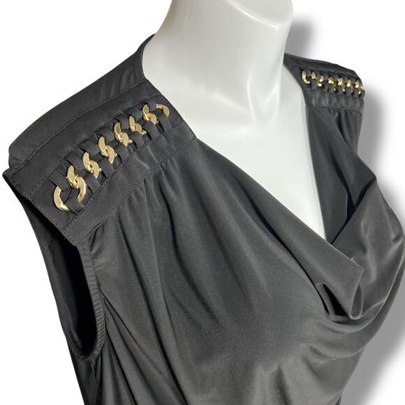 Harper 241 Womens Blouse Shirt Top Drape Neck Chain Accent Stretch Black 2X - Picture 6 of 10